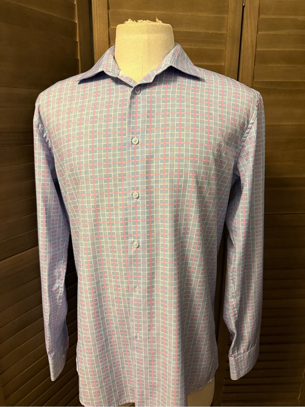 Men's Light Blue & Pink Windowpane Dress Shirt